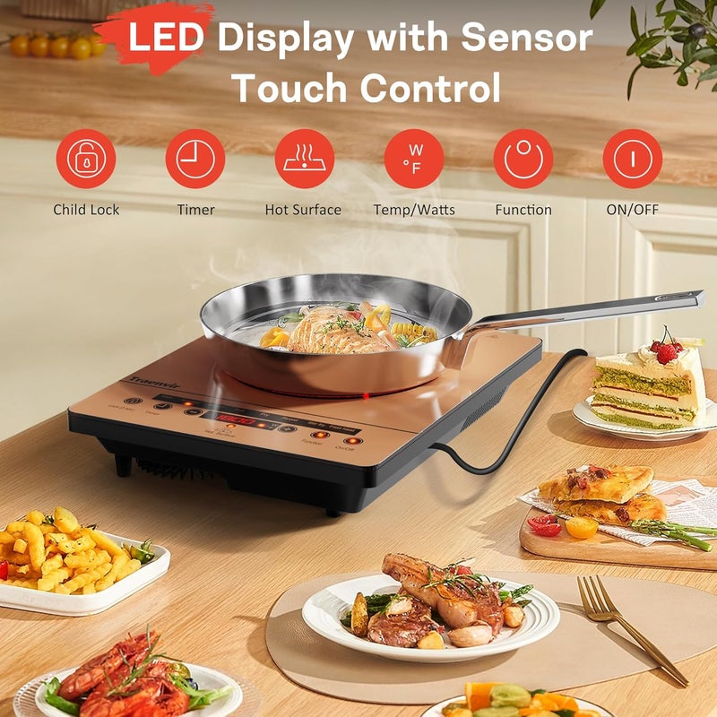 Traenvir Single Burner Electric Cooktop, One Burner Ceramic Stove 1800W, Portable Electric Cooktop with Touch Control, Child Safety Lock, 4 Hour Timer, Overheat Protection, 110V-120V Plug in, Orange - Image 3